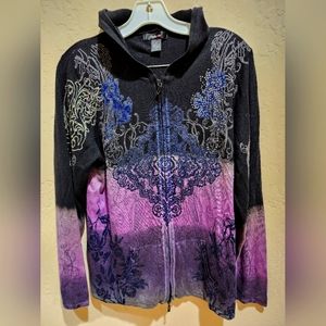 Style & Co. Purple Black Ombre Mandala Zip Up hoody XL